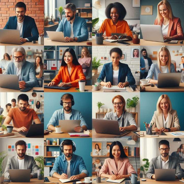 group of people working remotely from different locations